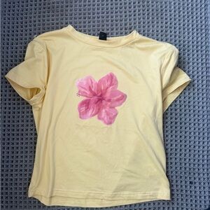 Yellow Shirt with Pink Flower